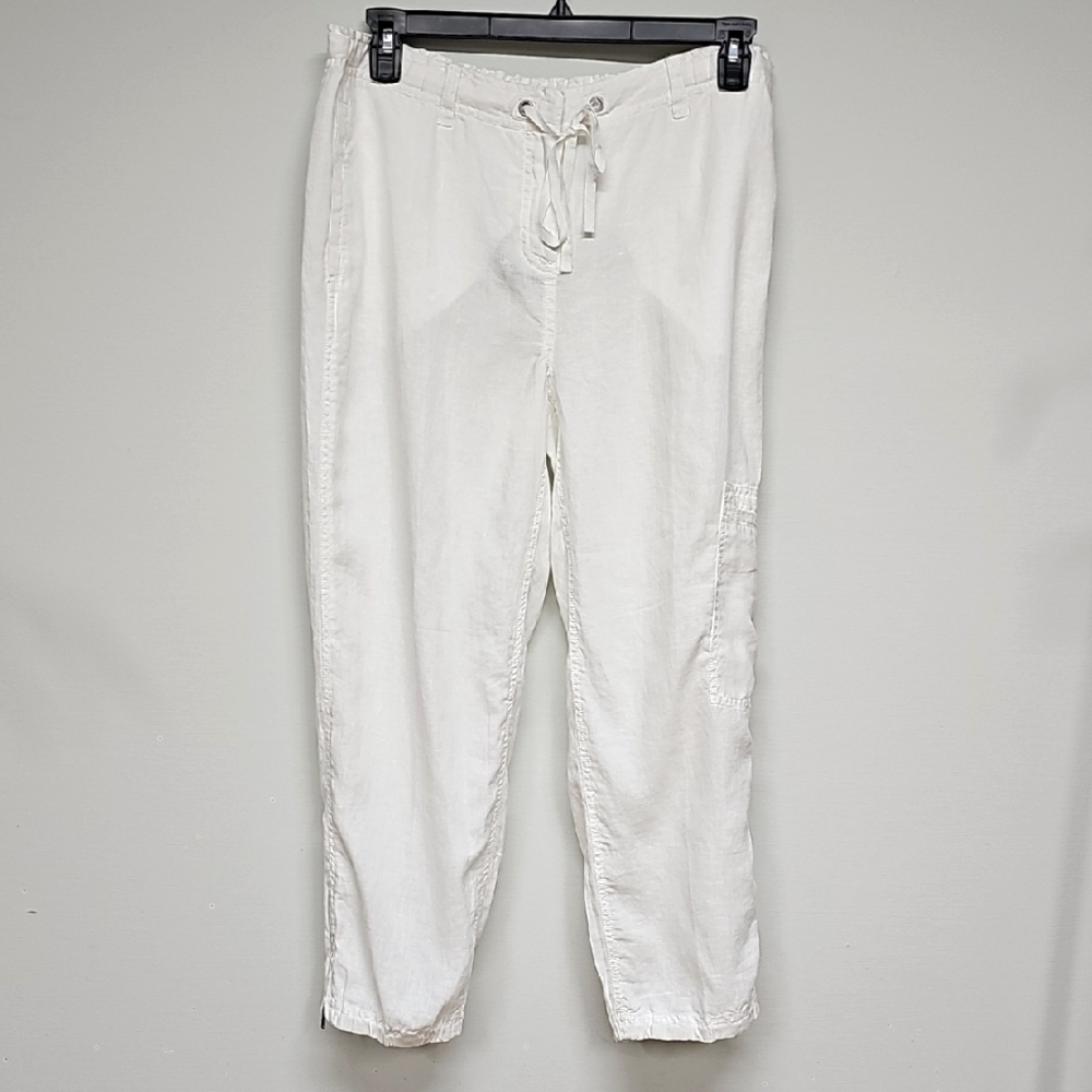 Eileen Fisher Ankle Length Cargo Joggers, Linen, White, Size MEDIUM, NEW